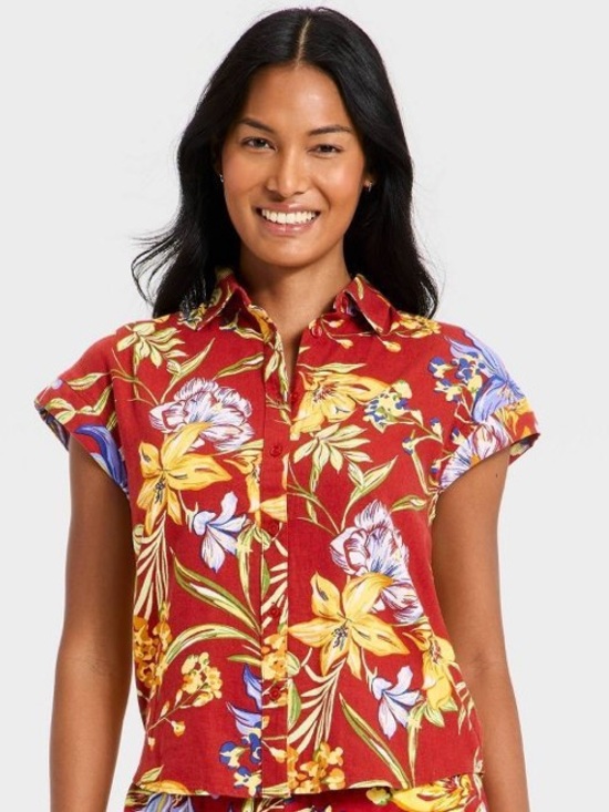 a new day Tops - A NEW DAY Floral Linen Blend Button-Up Shirt Size Small NWT 🌺❤️